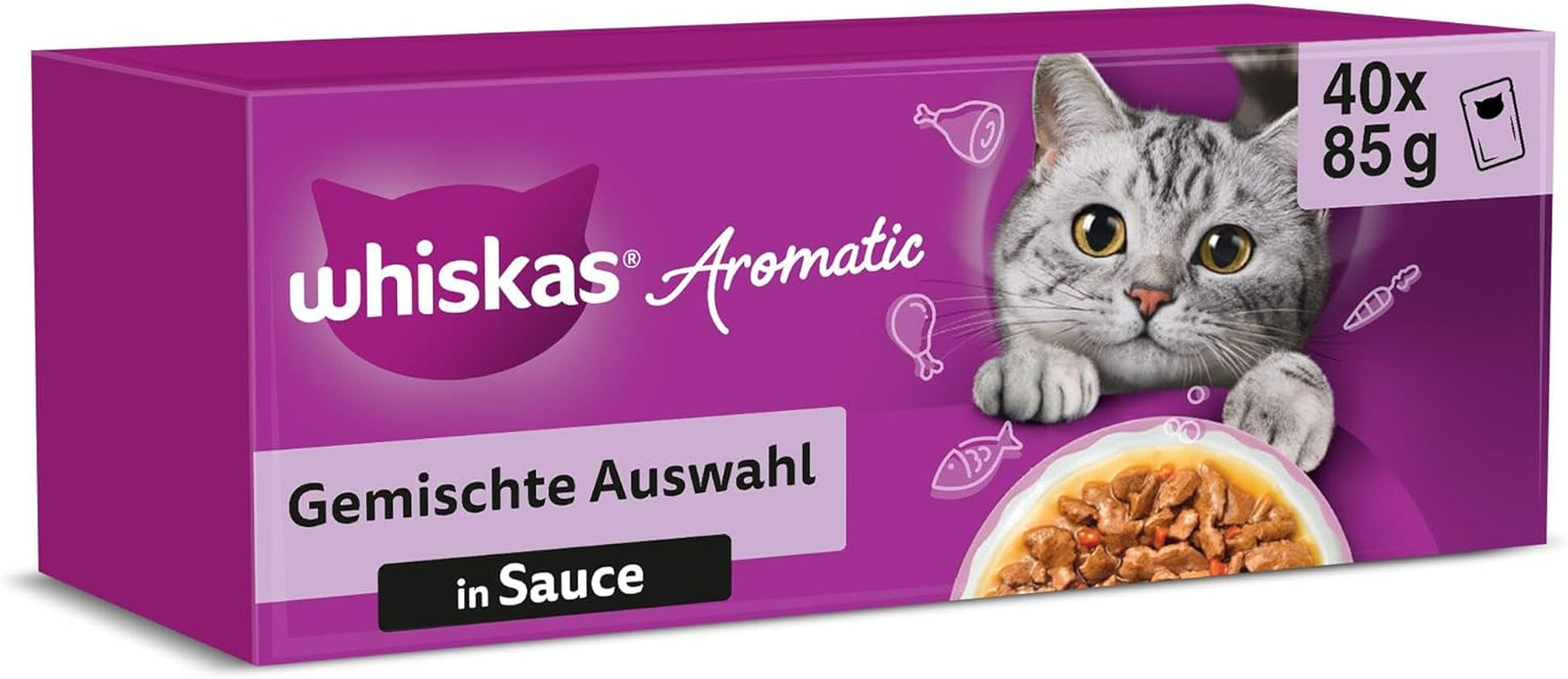WHISKAS Comida húmeda aromática para gatos en salsa 40 x 85g Selección de pescado