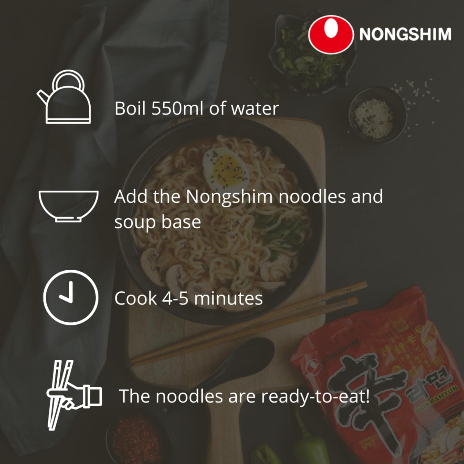 NONGSHIM - Sopa instantánea de fideos con kimchi - (1 x 120 g)