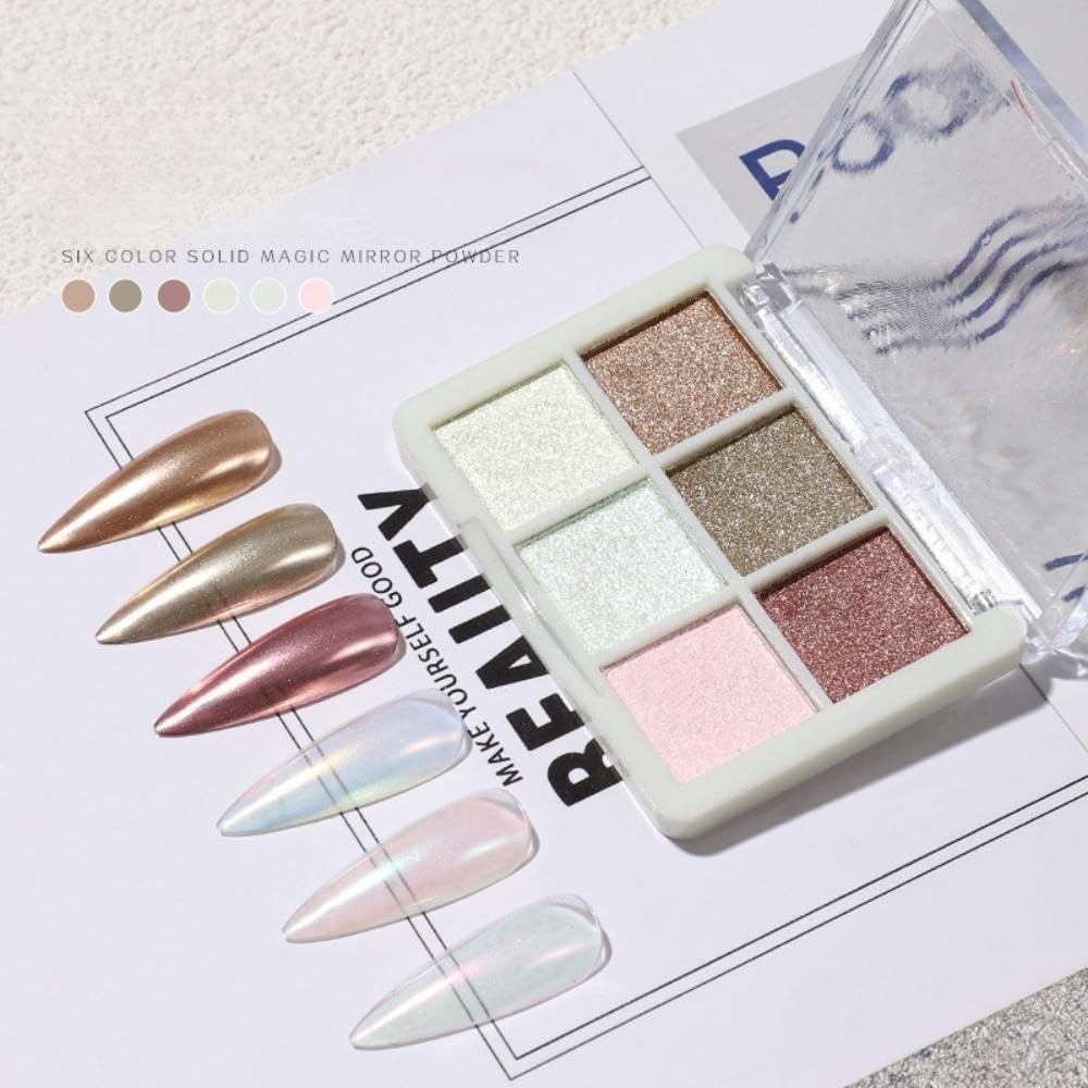 GZMAYUEN Chrom Pulver para uñas 6 colores espejo cromo uñas polvo pigmento polvo uñas arte