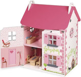 Janod Mademoiselle Casa de muñecas de madera de 3 pisos con 11 accesorios, réplica de juguete, desarrolla la imaginación, a partir de 3 años, J06581