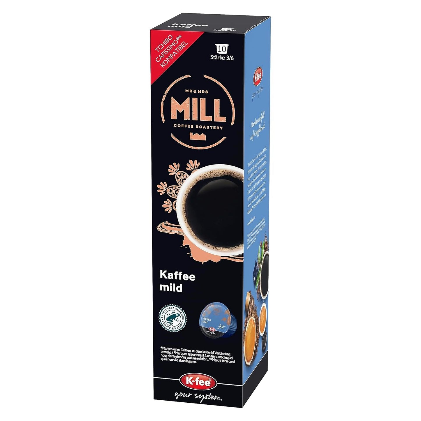 Mr & Mrs Mill Kaffee filtro suave, compatible con K-fee y Tchibo Cafissimo*, Stärke 3/6, 120 Kaffeekapseln