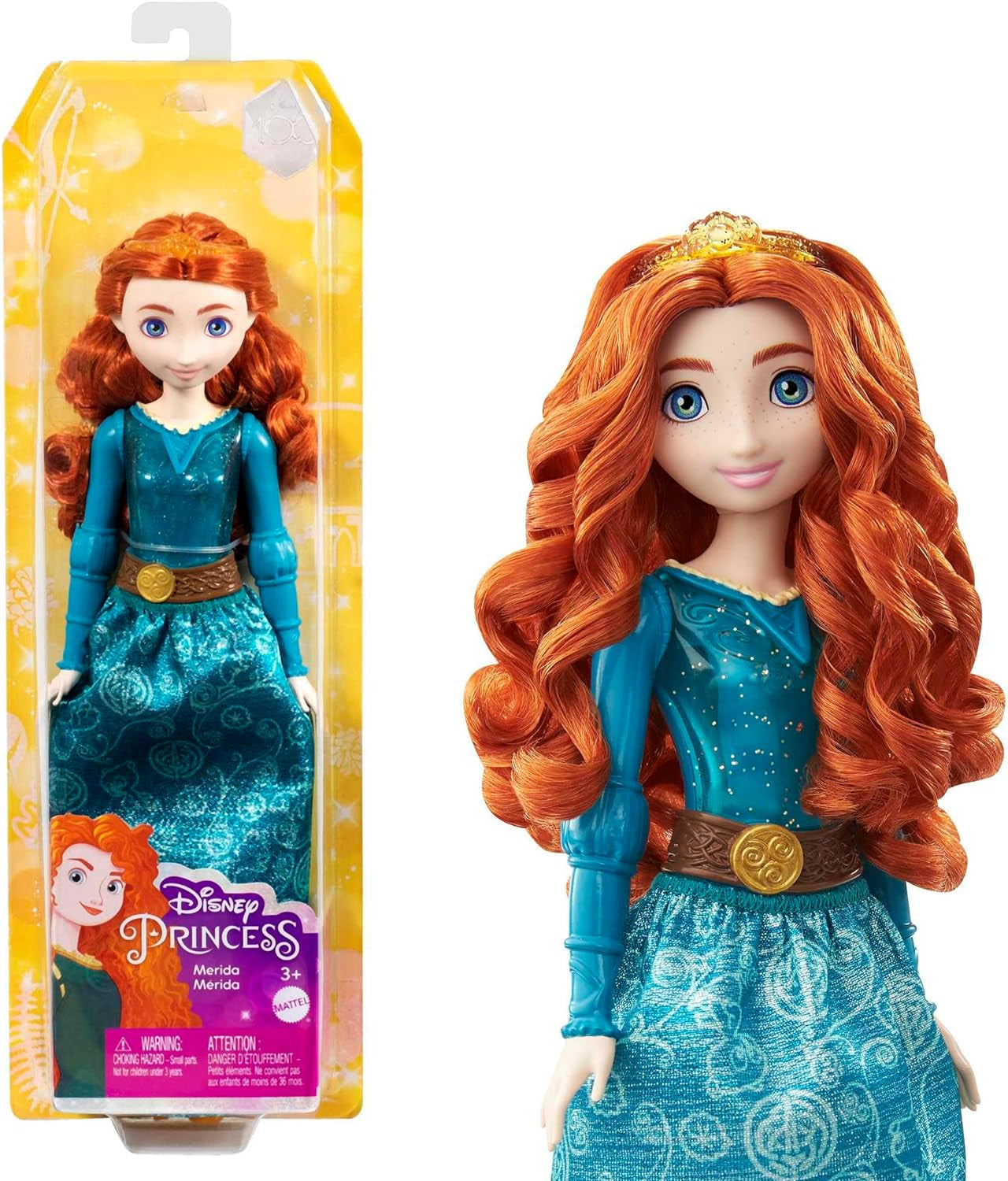 Mattel DISNEY Princesa Aurora - Muñeca con traje típico, zapatos y tiara desmontables, top brillante y falda estampada desmontable, pelo largo para peinar, HLW09 Naty Shop Merida Dolls