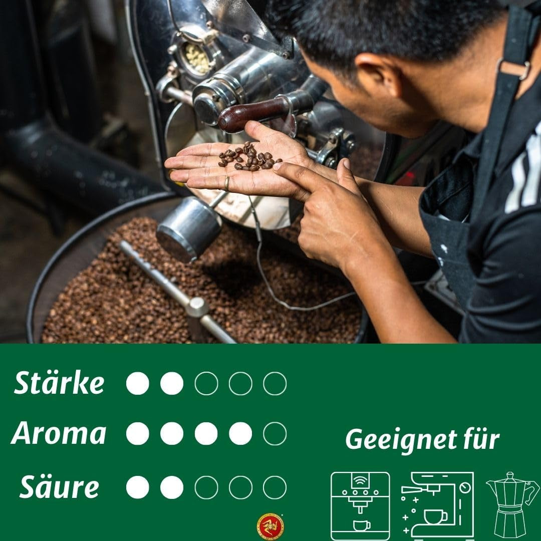 Caffè Crema - Café en grano tostado en Sicilia - Proceso tradicional de tueste largo con crema perfecta, bolsa de 250 g, acidez extra baja para máquinas totalmente automáticas y portafiltro