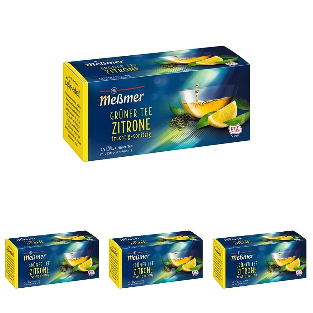 Meßmer Té verde limón I 25 bolsitas de té I Vegano I Sin gluten I Sin lactosa (paquete de 4)