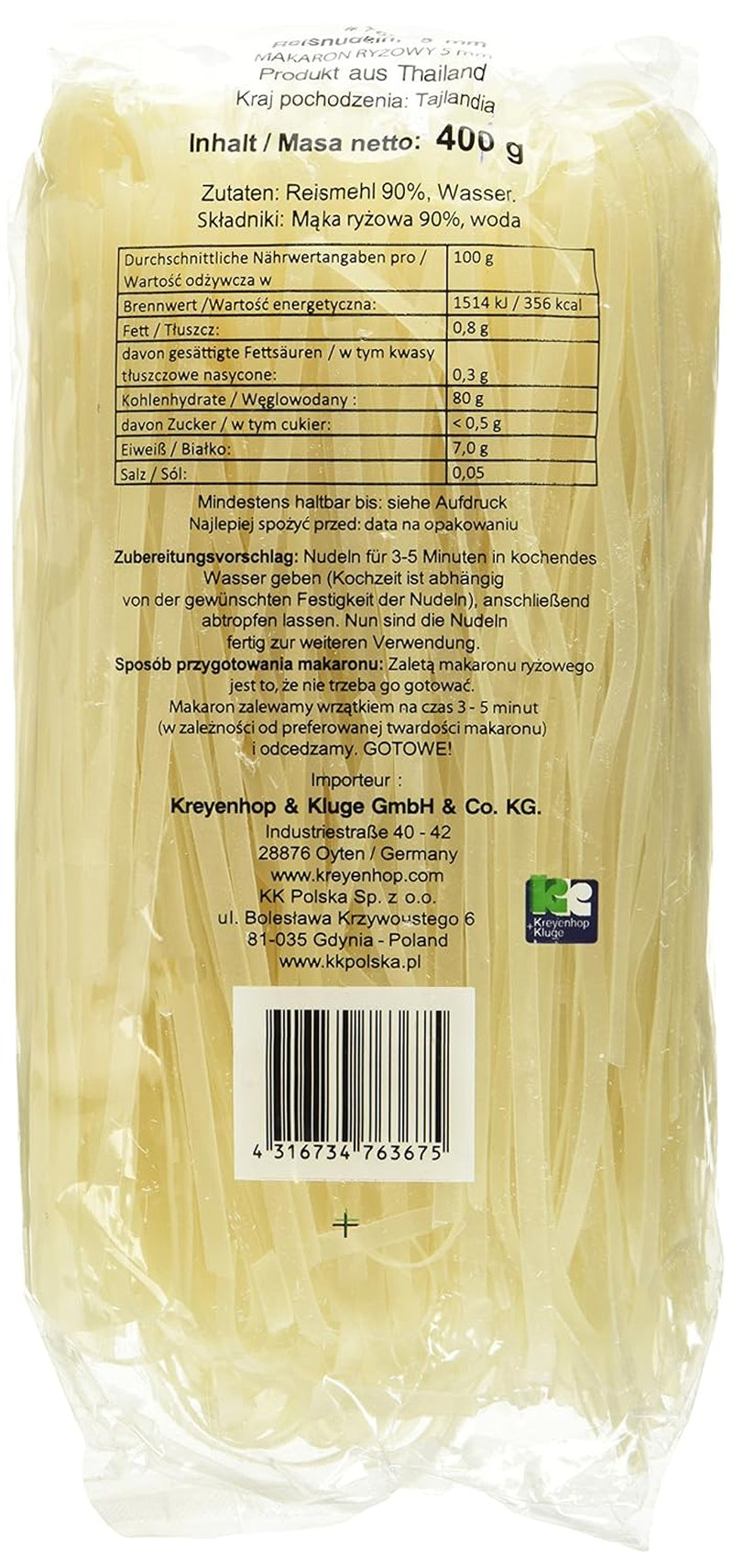 Fideos de arroz - tailandeses, fideos de cinta de arroz de 5 mm de ancho, hechos con harina de arroz - 17 x 400 g