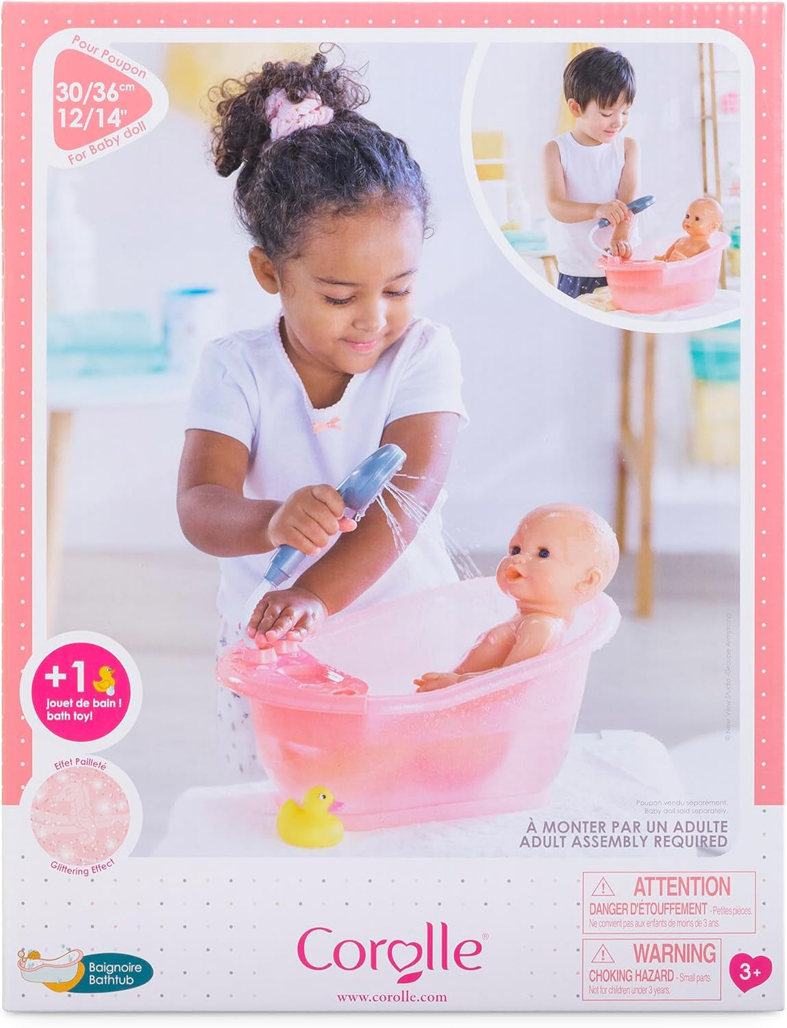 Corolle 9000141660 - Bañera Mon Grand Poupon con función bomba y patito de goma para todas las muñecas de 30-36 cm, 32,5 cm, a partir de 3 años