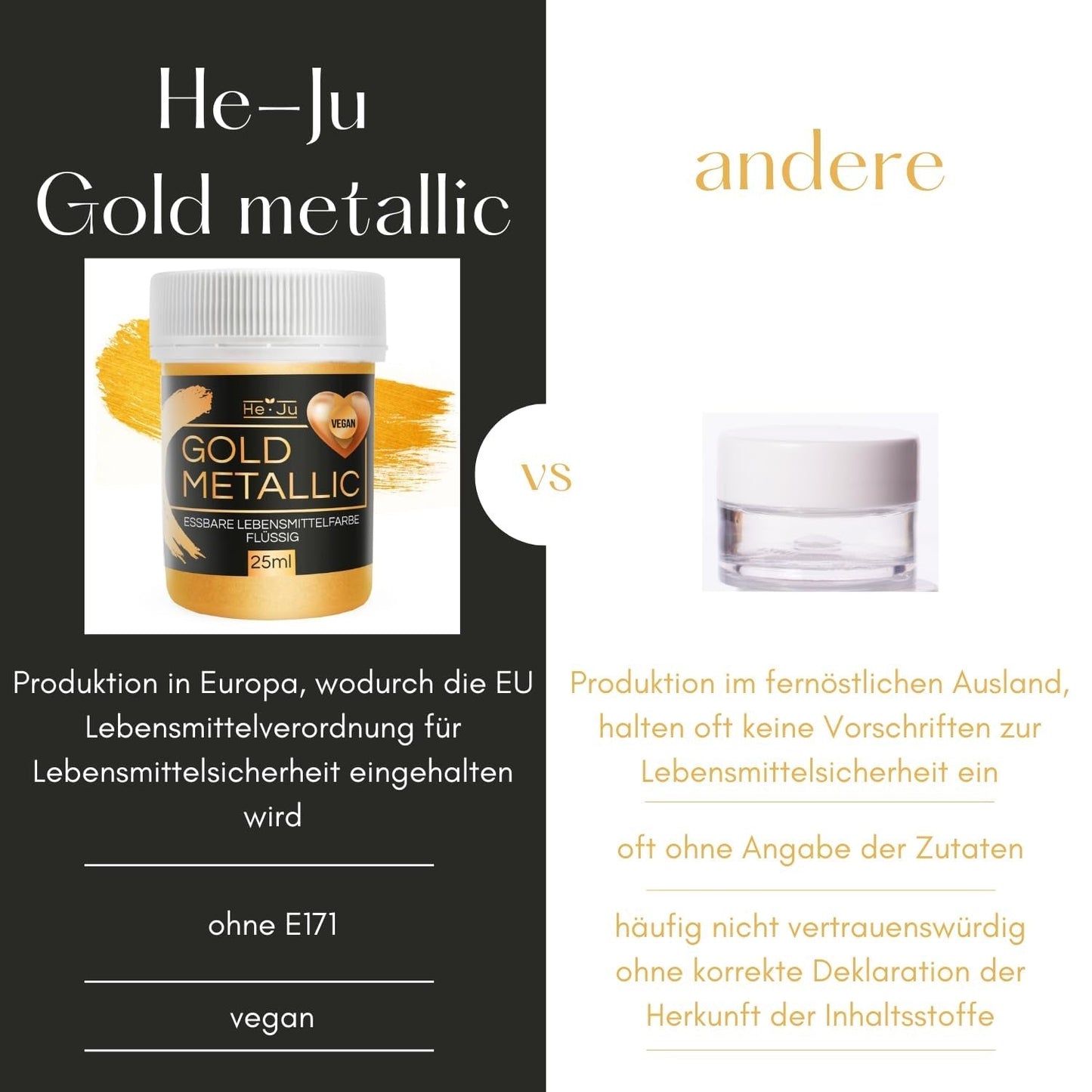 He-Ju Colorante alimentario líquido dorado metálico 25 ml, purpurina comestible para bebidas y alimentos (oro metálico, 25 ml)