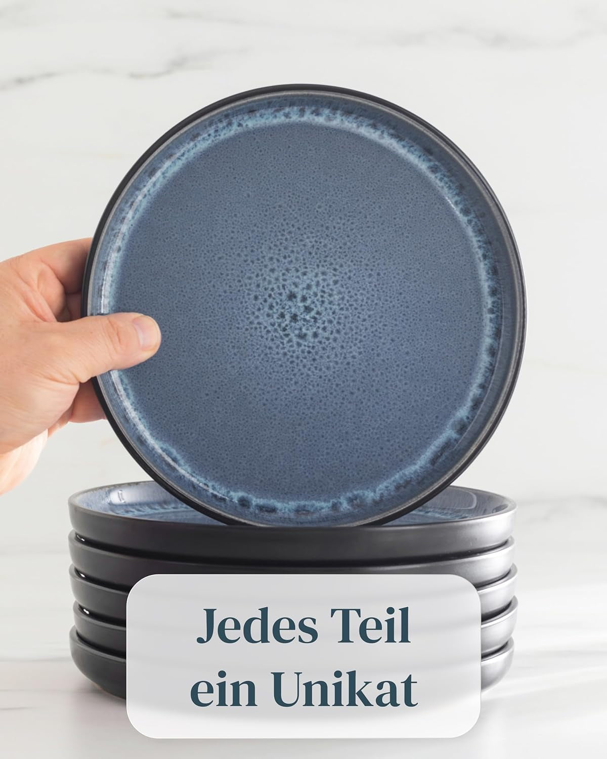 Vajilla para 6 personas de gres cerámico de 18 piezas, diseño Ibiza, GANADORA DE LA PRUEBA. Precioso juego de vajilla mediterránea de gres cerámico que incluye cuencos y platos. Juego de vajilla Pure Living en color azul ahumado.