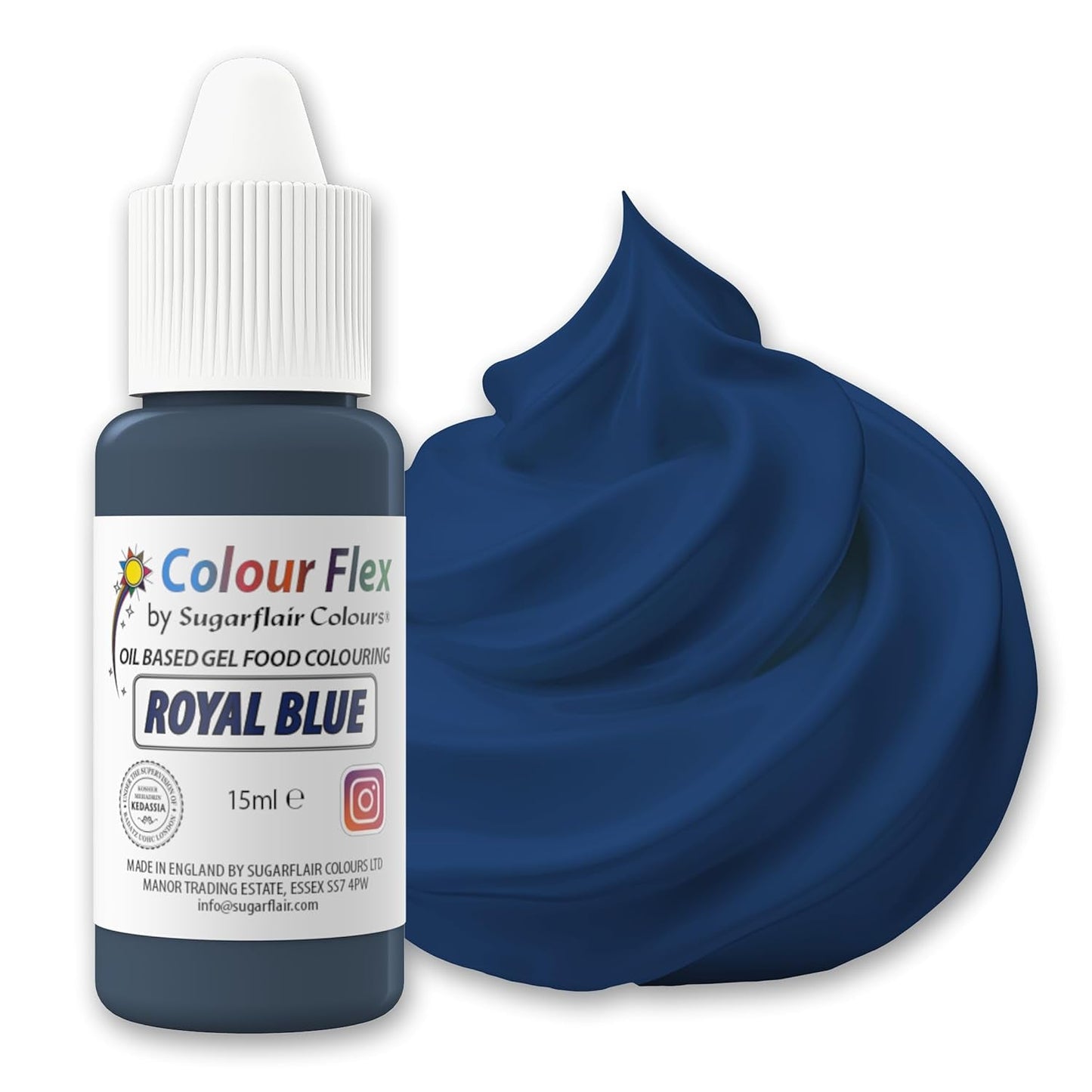 Sugarflair Colourflex Colorante alimentario a base de aceite, Azul real, Colorante alimentario líquido altamente concentrado, Colorante alimentario para crema de mantequilla, chocolate, masa, fondant, glaseado y más - 15 ml