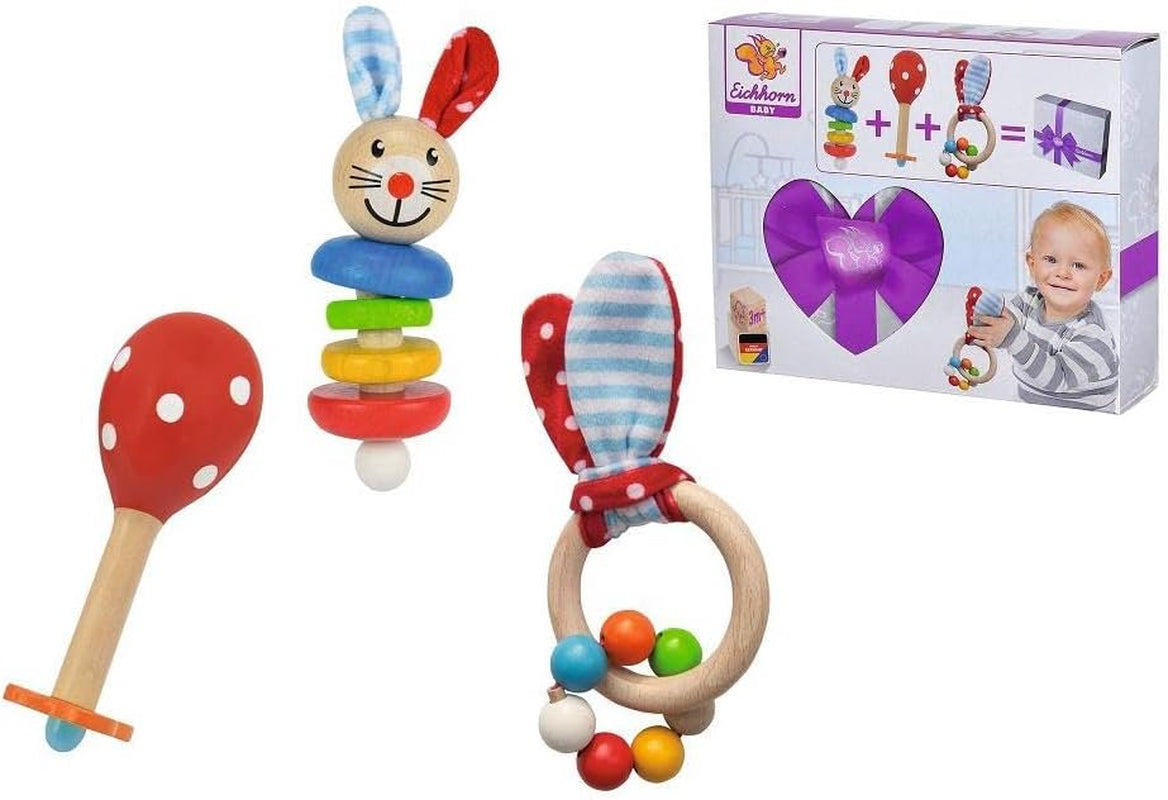 Eichhorn 100017045 - Set de iniciación/regalo para bebé con maraca, juguete con sonido y juguete con estampado de conejo, 3 piezas, a partir de 3 meses Juguetes Bebe Naty Shop