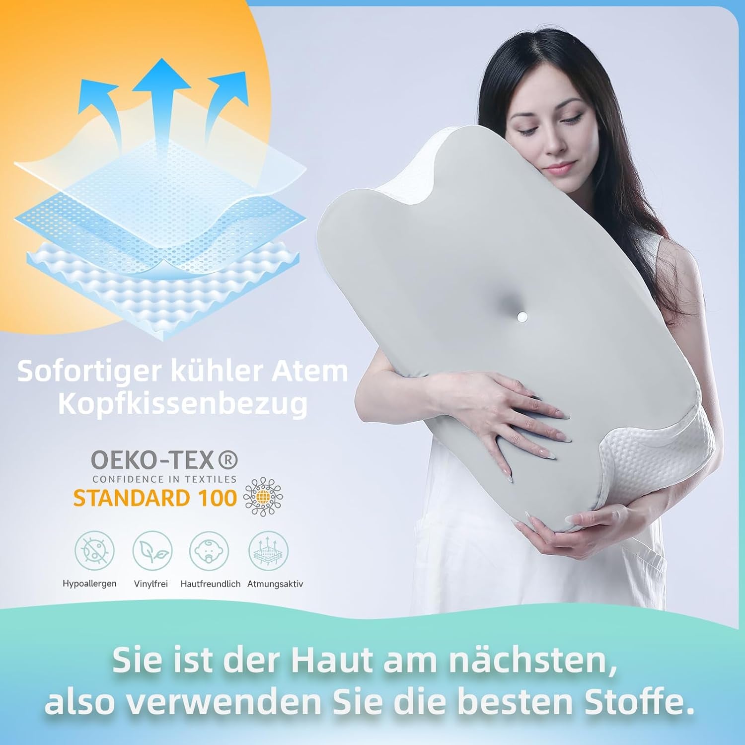 RUMMY Almohada Ergonómica de Espuma Viscoelástica con Funda Lavable Extraíble para Dormir de Lado y Boca Abajo (Gris) Almohadas Ortopédicas Cervicales Naty Shop