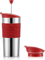 Taza térmica Bodum K11067-04 TRAVEL PRESS SET, doble pared, acero inoxidable, tapa adicional, 0,35 l, rojo