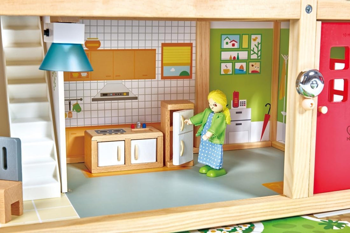 Hape Doll's Villa Casa de muñecas de madera de 10 habitaciones Juego de rol creativo que incluye muebles y accesorios Juguete educativo para edades de 3 años en adelante