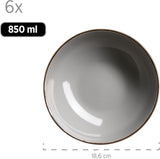 MÄSER Estructura de metal, Vajilla moderna para 6 personas con estructura de color latón, servicio combinado de 24 piezas con formas de copa sin borde, Gres, Gris