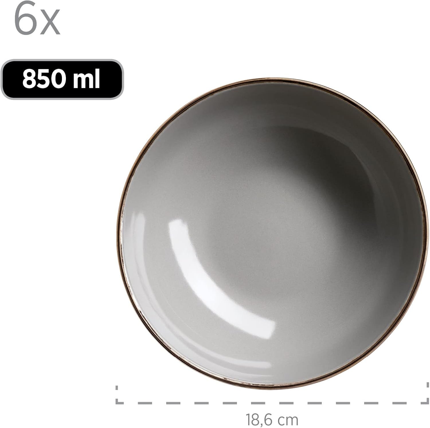 MÄSER Estructura de metal, Vajilla moderna para 6 personas con estructura de color latón, servicio combinado de 24 piezas con formas de copa sin borde, Gres, Gris