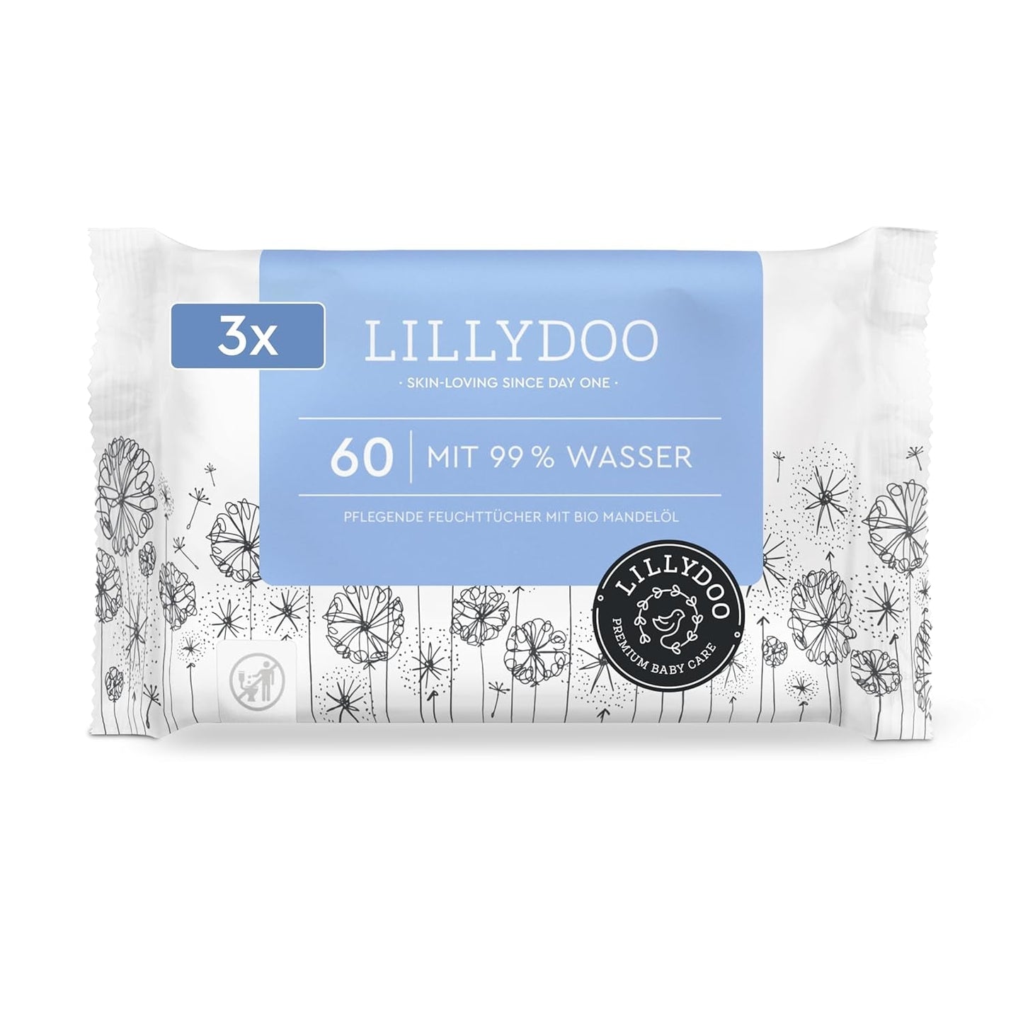 LILLYDOO Toallitas húmedas verdes, 600 unidades (10 x 60), toallitas 100 % libres de plástico, resistentes a desgarros, sin fragancia, suave y natural, limpieza suave para pieles sensibles, dermatológicamente probadas
