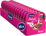 Vitakraft Poésie Création, comida húmeda para gatos, comida húmeda en salsa, con ternera y zanahoria, paquete a granel, sin azúcares ni cereales añadidos (15 x 85 g)