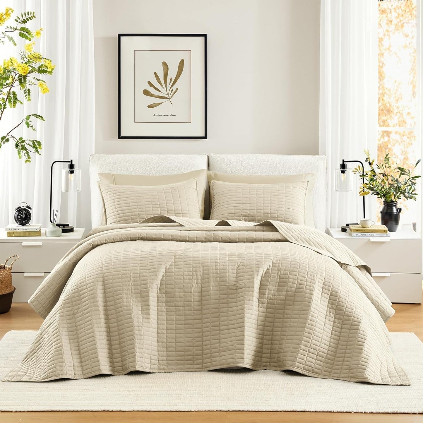 Comfort Spaces Juego De Edredón Kienna, Manta De Verano De Doble Punto De Lujo, Ropa De Cama Liviana, Suave, para Todo El Año, Funda De Almohada A Juego, Blanco, Manta para Cama King Size (264,2 X 228,6 Cm), Naty Shop Quilts & Quilts Color Marfil King Size