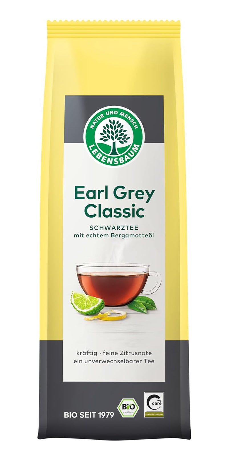 Lebensbaum Earl Grey Té negro clásico con bergamota natural y aceite de limón, armonioso, aromático, 100% orgánico, suelto, 100 g