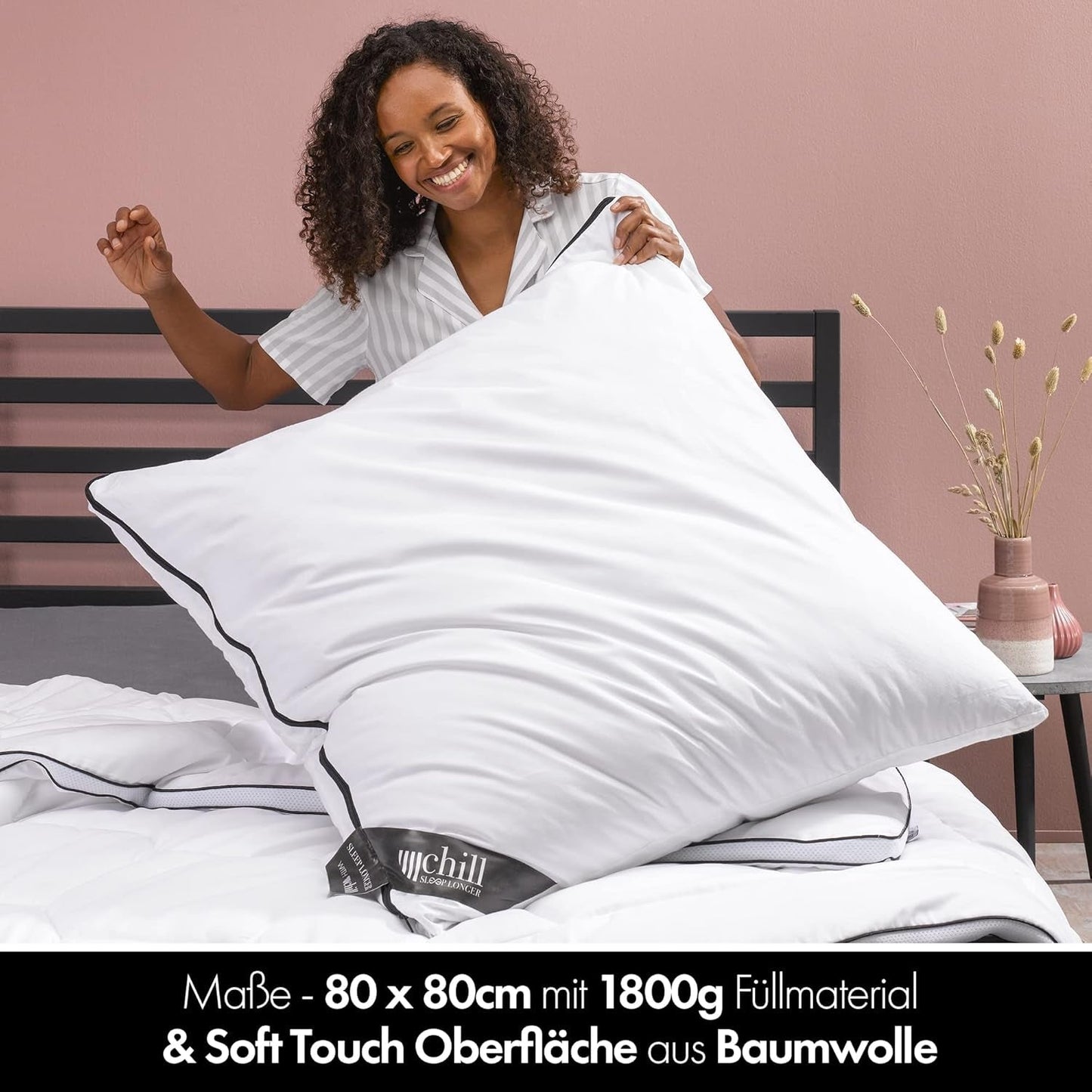 Almohada 80X80 Cm - diseño 2 en 1 - almohada en almohada - almohada grande para dormir transpirable y lavable y 100% vegana - 2 almohadas 3 opciones - almohada con relleno de 600G y 1200G Naty Shop almohadas estándar