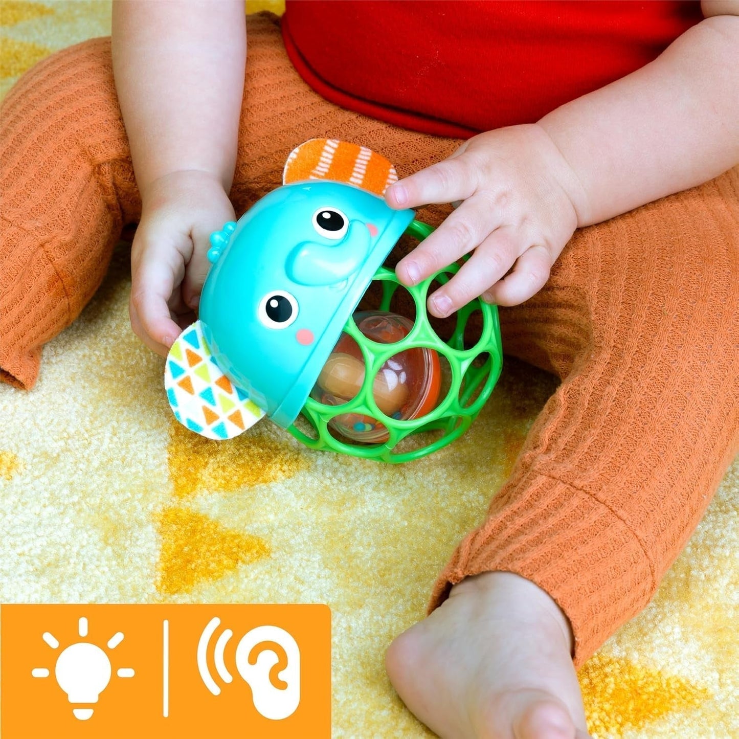 Bright Starts Giggle & Glow Bell Elefante que brilla en la oscuridad Oball Fácil de atrapar Recién nacido + Juguetes para bebés unisex Naty Shop