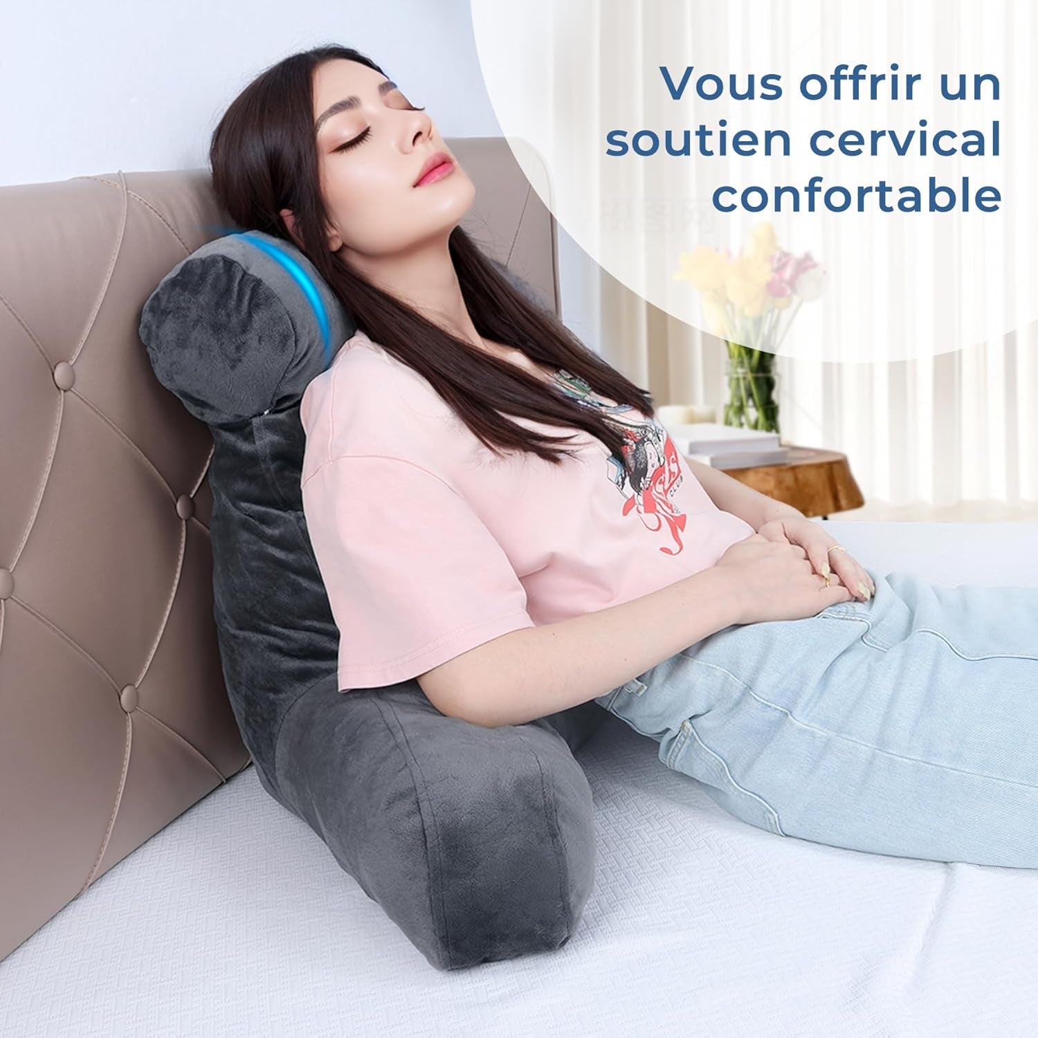 INFANZIA almohada de lectura ergonómica con reposabrazos, respaldo viscoelástico, gris, M