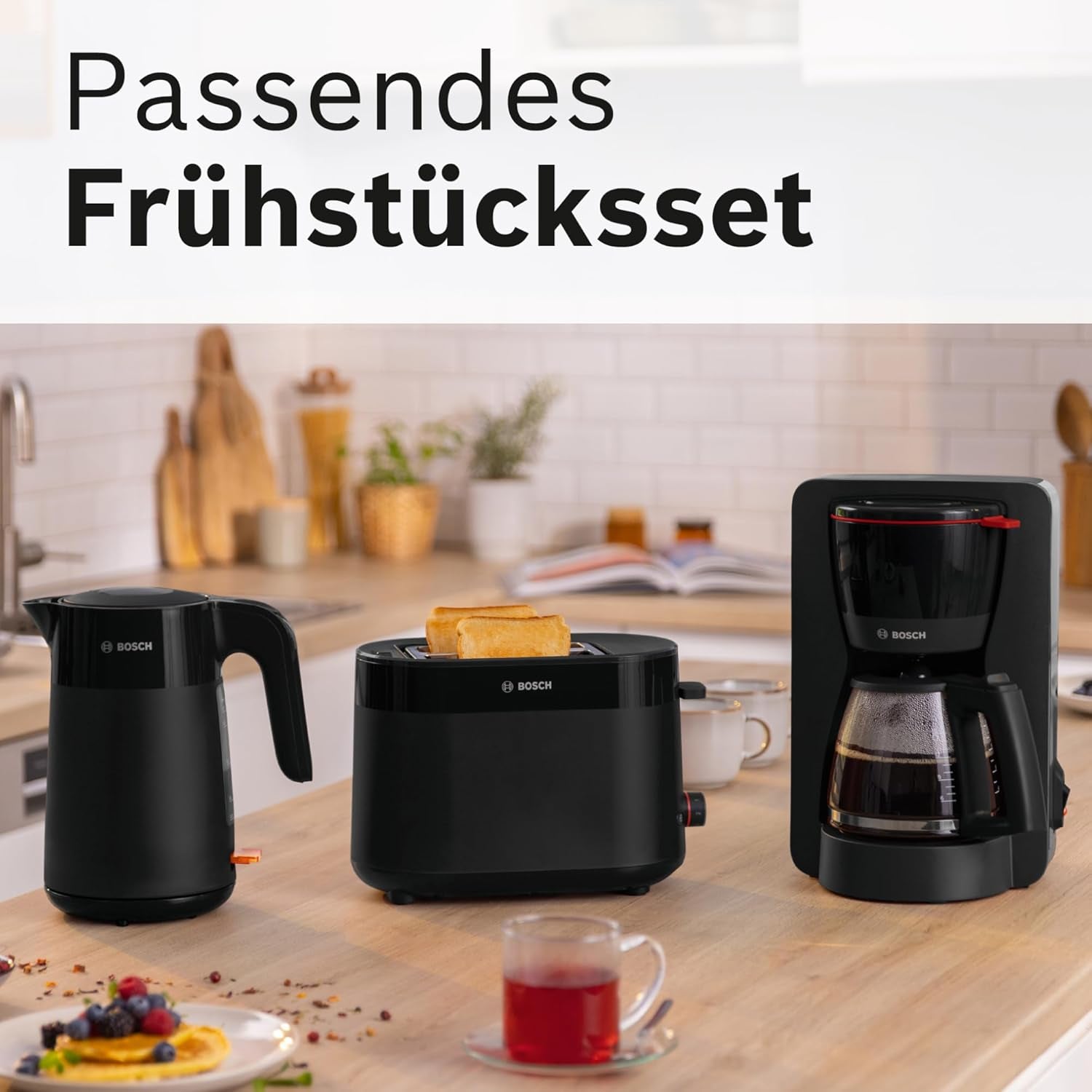 Bosch MyMoment TKA2M113 Cafetera espresso con filtro, jarra de cristal de 1,25 l, 10-15 tazas, función de mantenimiento del calor durante 40 minutos, sistema antigoteo, soporte de filtro giratorio, depósito de agua desmontable, 1200 W, negro mate