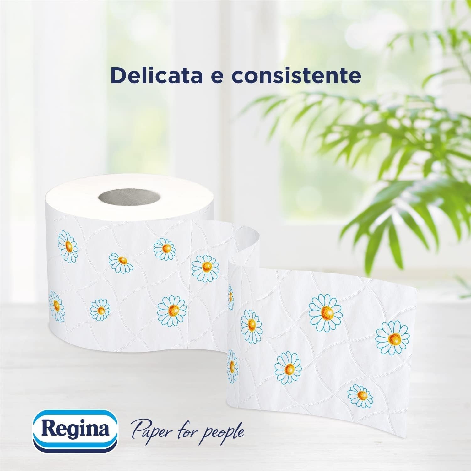 Regina Cartacamomilla - 8 Rollos de Papel Higiénico, 300 Hojas Esponjosas, 3 Capas, Suave y Firme, Envase de Papel Reciclable