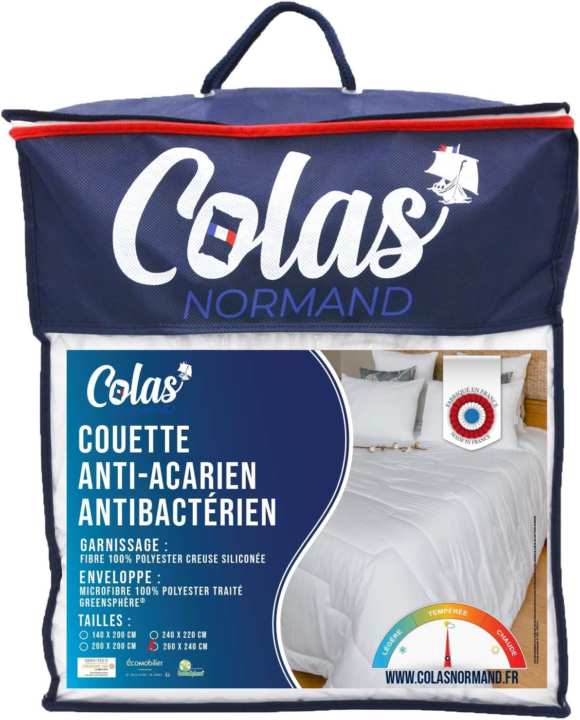 COLAS NORMAND edredón antiácaros y antibacteriano ligero 260 X 240 cm efecto duradero higiene perfecta microfibra suave y confortable lavable blanco 53130250 Naty Shop Edredones y edredones Blanco 260X240 Cm