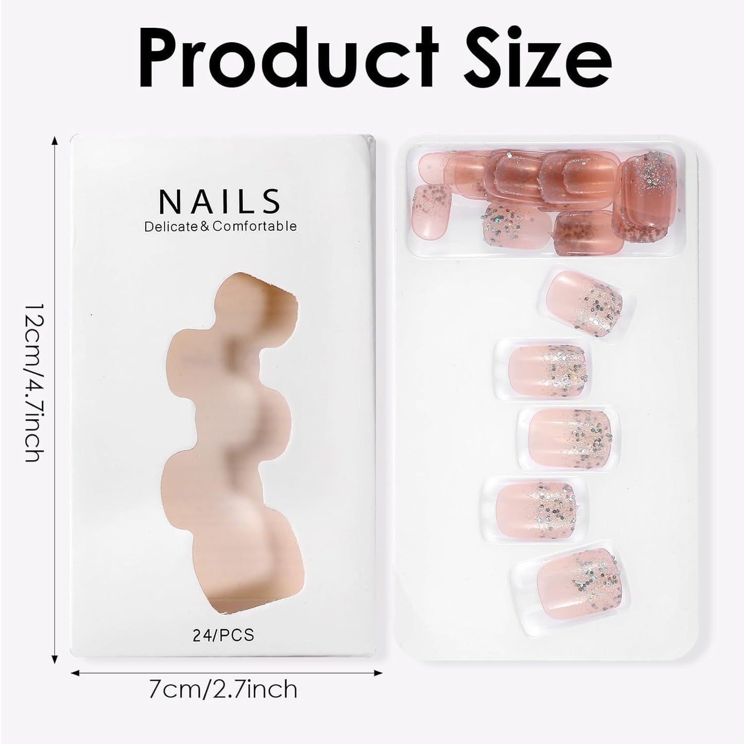 48 Uds pegamento corto en las uñas 2 estilos uñas francesas cuadradas cortas con pegamento para uñas y lima de uñas uñas postizas ombré rosa y blanco para mujer