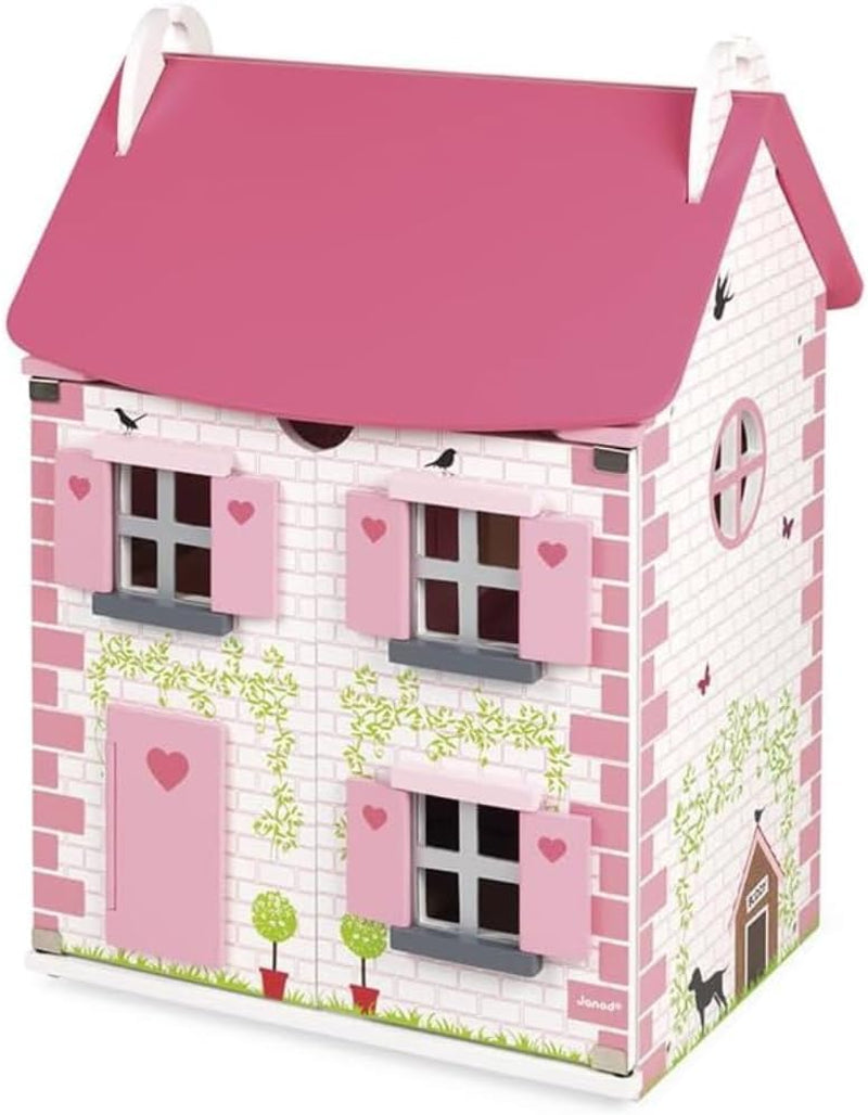 Janod Mademoiselle Casa de muñecas de madera de 3 pisos con 11 accesorios, réplica de juguete, desarrolla la imaginación, a partir de 3 años, J06581