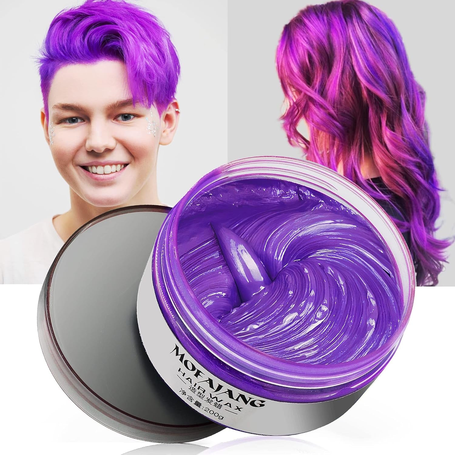 Color de cabello temporal, tono de cabello para peinar para hombres y mujeres, pomada natural para el cabello, cera para teñir el cabello para fiestas, cosplay y Halloween, 4.23 oz (gris plateado) Naty Shop Tinte para el cabello violeta