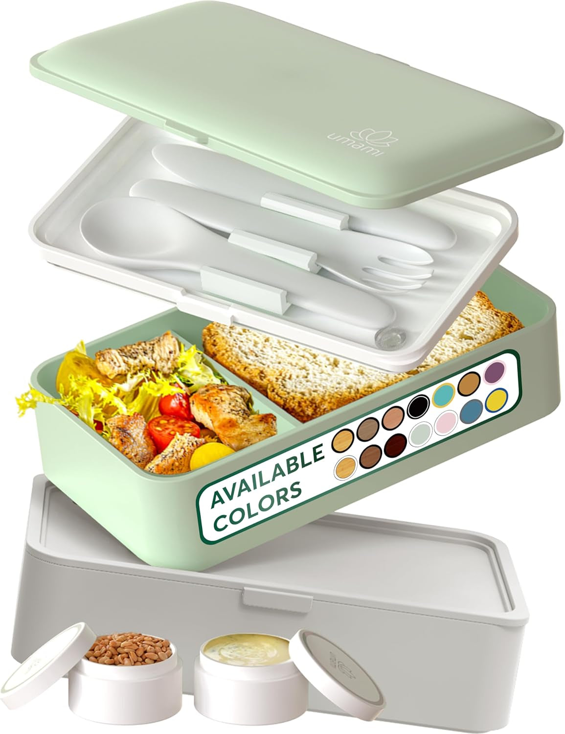 Umami Fiambrera para Adultos, Fiambrera Bento Apilable a Prueba de Fugas con 4 Cubiertos y Compartimentos, Fiambrera para Adultos, Recipiente para Ensalada para Llevar, Fiambrera para Picnic/Oficina, Gris Carbón, 1500ml