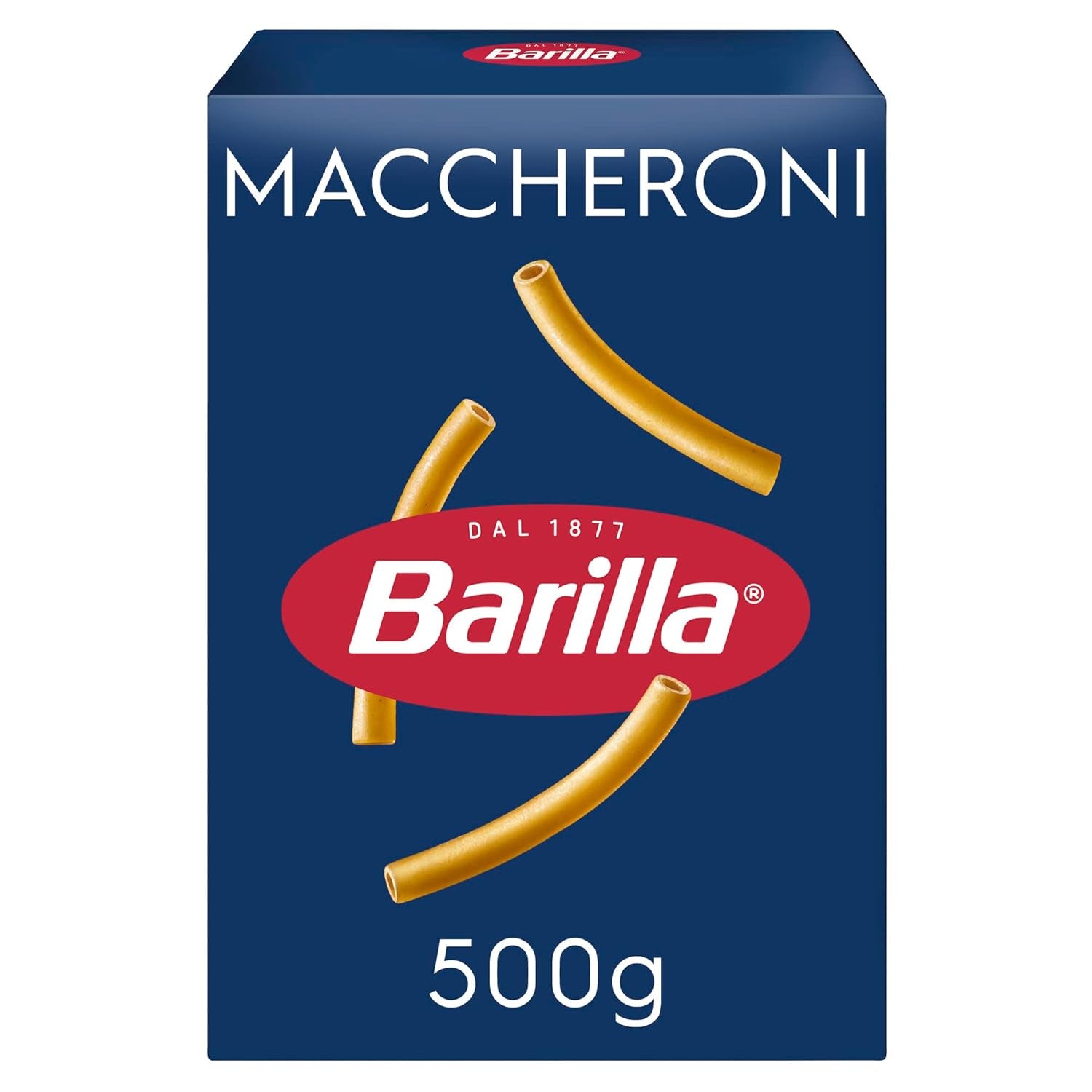 Pasta Barilla Maccheroni Clásicos núm. 44 de trigo duro de alta calidad, siempre al dente, 500g