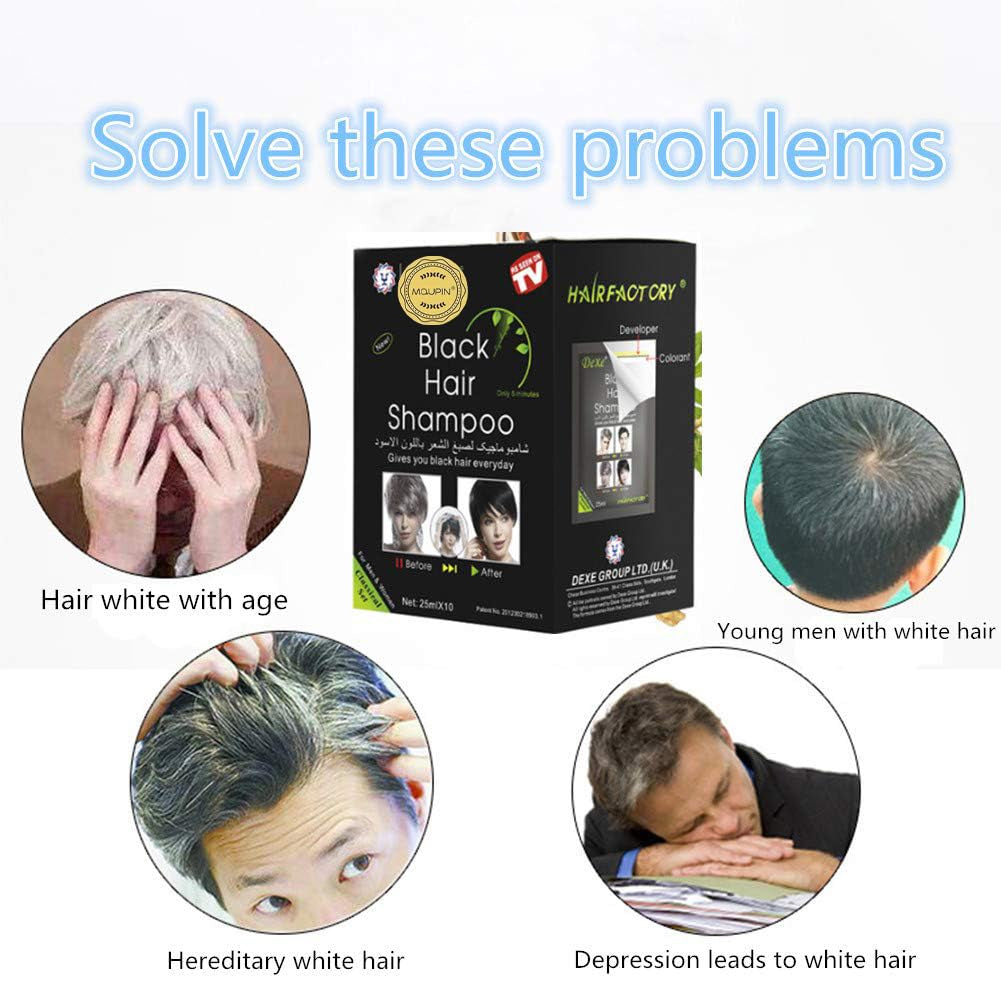 Natural Ingredients Champú instantáneo para tinte de cabello negro, tinte para cabello negro semipermanente, fácil de usar, de larga duración, ingredientes naturales (10 piezas, negro) Naty Shop Hair Dye