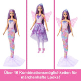 Barbie Doll Juego 3 en 1 con 8 accesorios que incluyen cola de sirena, alas de hada, collares reales, zapatos y más para más de 10 looks diferentes, JCP74