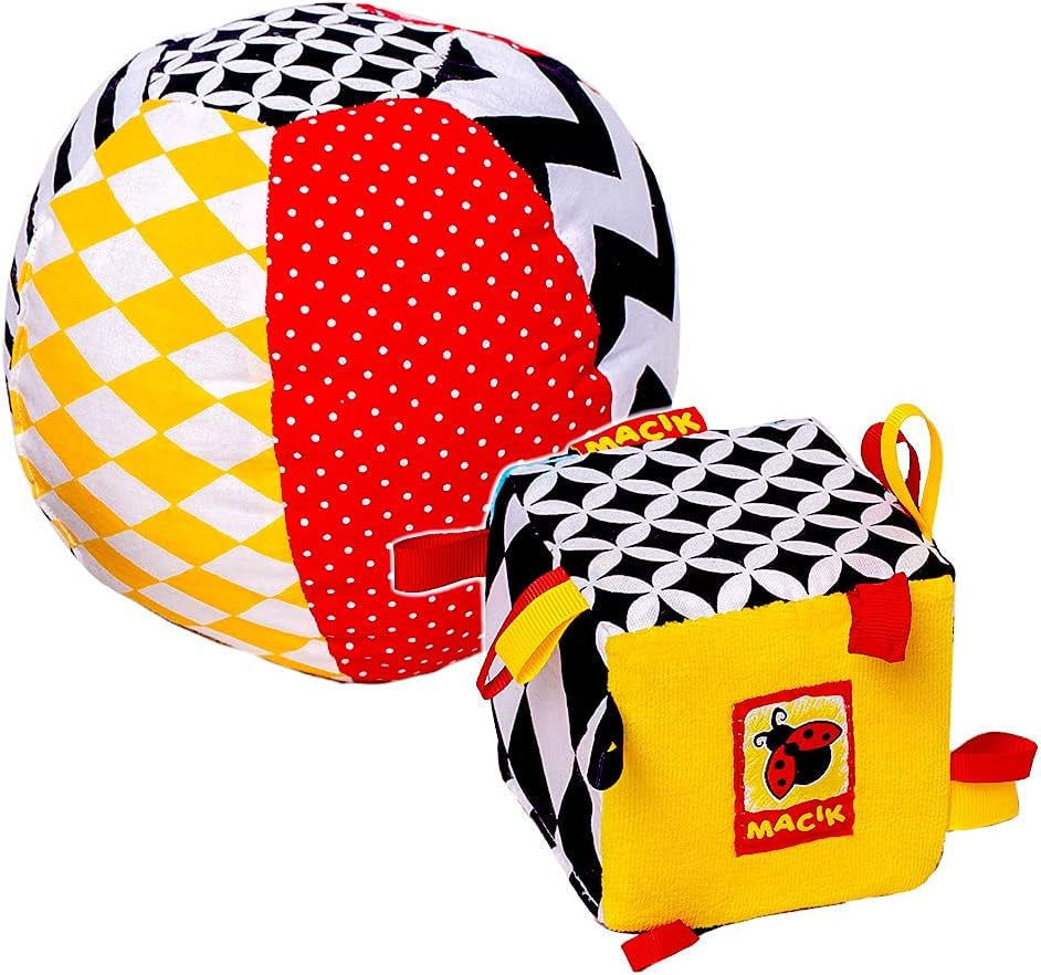 magdum 2 set juego cubo bebe + pelota de tela - juguete motricidad a partir de 1 año - juguete para niños 6 meses - juguete Montessori - juguete educativo 1 año - regalo para niños - pelota para niños - cubo para niños - regalos para niños Juguetes Bebe Naty Shop