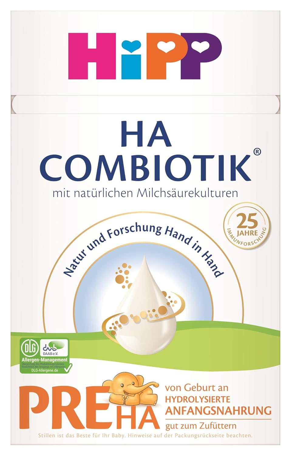 HiPP PRE HA Combiotik (4 x 600g), leche en polvo hidrolizada para lactantes desde el nacimiento, con cultivos naturales de ácido láctico, para sistemas inmunológicos sensibles