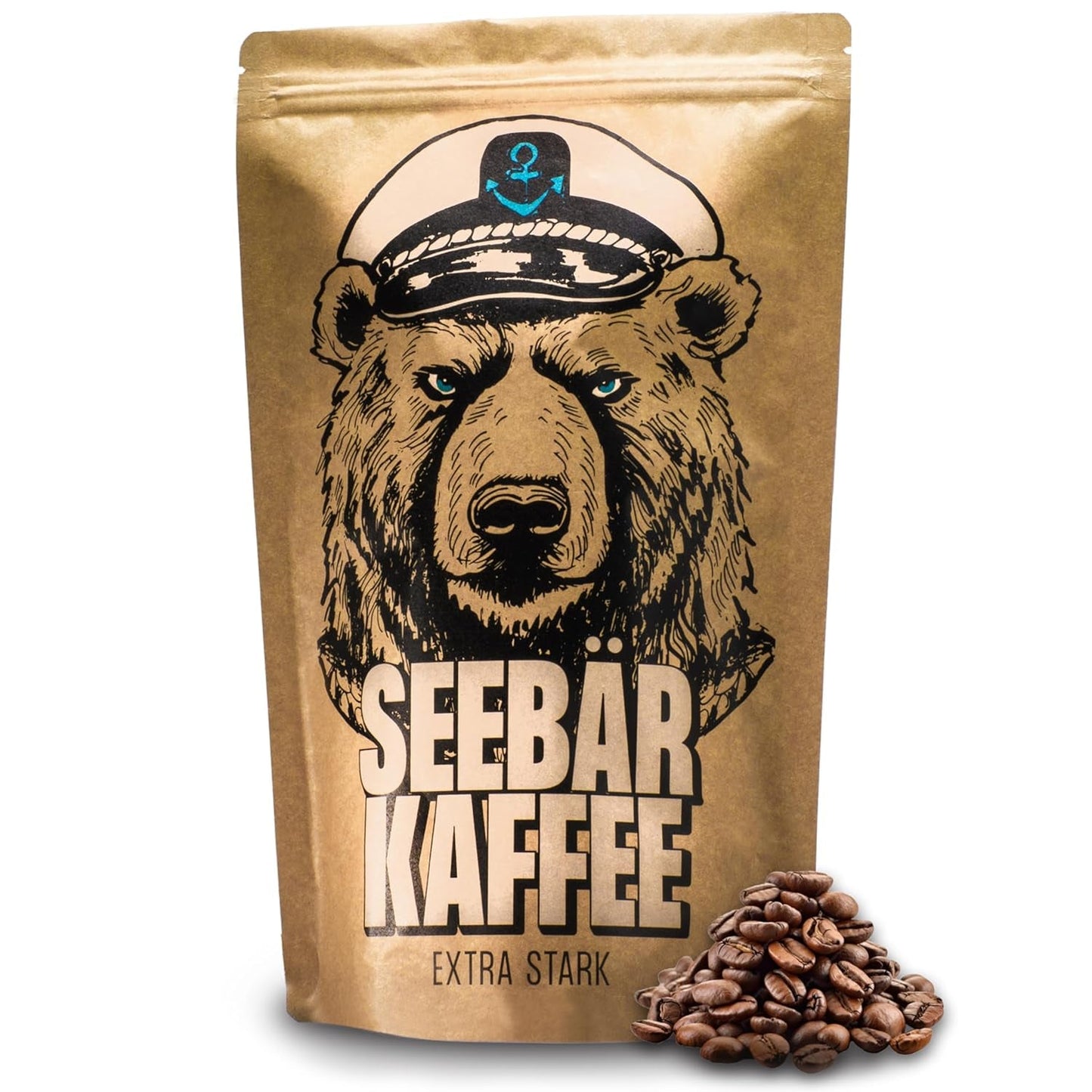 CAFÉ SEEBÄR - Café en granos extra fuerte - 500g - Baja acidez y aroma intenso - Granos enteros para cafeteras totalmente automáticas, espresso y prensa francesa - Alto contenido en cafeína y baja acidez