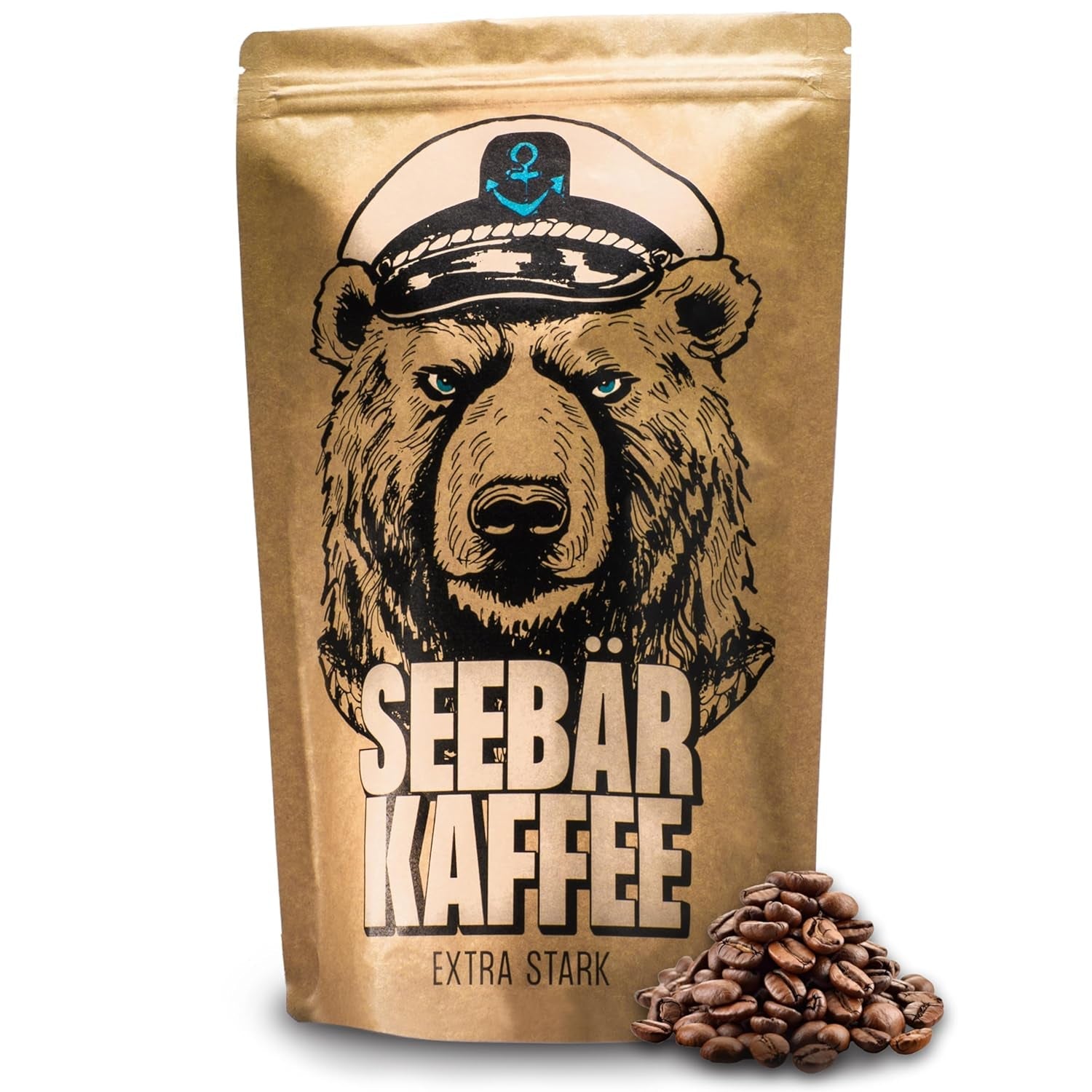 CAFÉ SEEBÄR - Café en granos extra fuerte - 500g - Baja acidez y aroma intenso - Granos enteros para cafeteras totalmente automáticas, espresso y prensa francesa - Alto contenido en cafeína y baja acidez