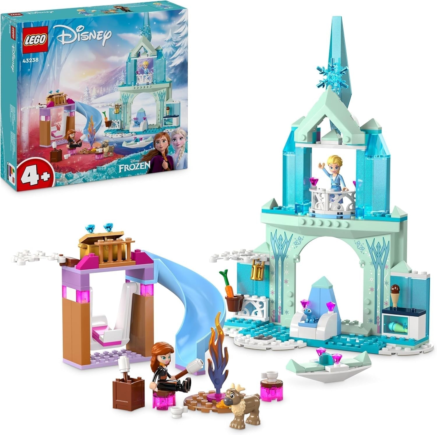 LEGO Disney Frozen Palacio de Hielo de Elsa, Castillo de la Reina de Hielo, muñeca de juguete de la Princesa ELSA y Anna, además de 2 figuras de animales, gran regalo para niñas y niños de 4 años 43238 Juegos de construcción Besuche den LEGO-Store Single
