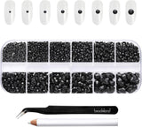 Beadsland 2500 piezas de piedras de cristal para decoración de uñas con parte trasera plana, piedras preciosas para trabajos manuales de 8 tamaños SS4 ~ SS30 con pinzas y puntas (Kristall Weiss)