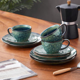 Vancasso Servicio de café de gres STARRY Juego de café de 12 piezas para 4 personas Incluye tazas de café y platillos Aspecto vintage