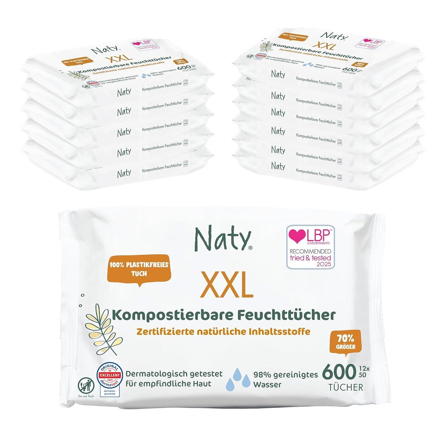 Toallitas Naty Bebé | 100% herbario y libre de fragancias para pieles sensibles | Toallitas compostables certificadas y sin plástico con 98% de agua purificada | 672 toallitas (12 paquetes)