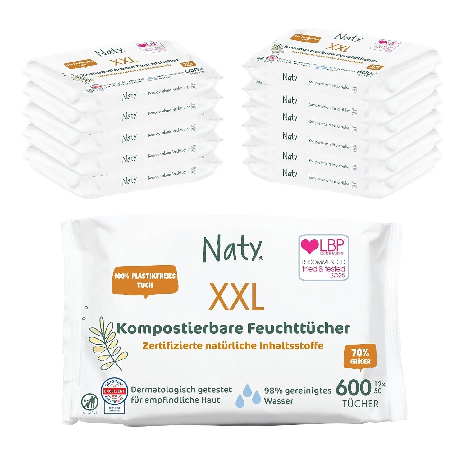 Toallitas Naty Bebé | 100% herbario y libre de fragancias para pieles sensibles | Toallitas compostables certificadas y sin plástico con 98% de agua purificada | 672 toallitas (12 paquetes)