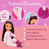 Glitter Girls - Sarinia - Muñeca de moda articulada de 36 cm - Pelo castaño liso y ojos marrones - Túnica a rayas y botas con purpurina - 3 años +