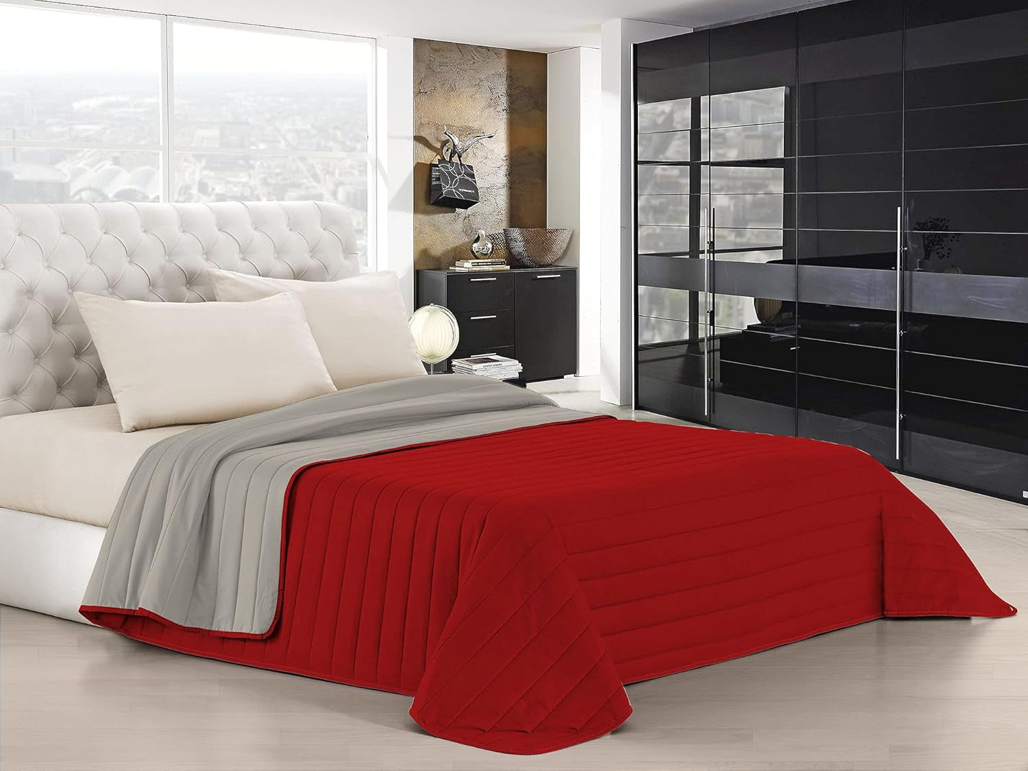 Ropa de cama italiana Estivo cama individual, lino, Aqua, 170 X 270 Cm Edredones y edredones Naty Shop Rojo/gris claro Matrimoniale, 260X270 Cm