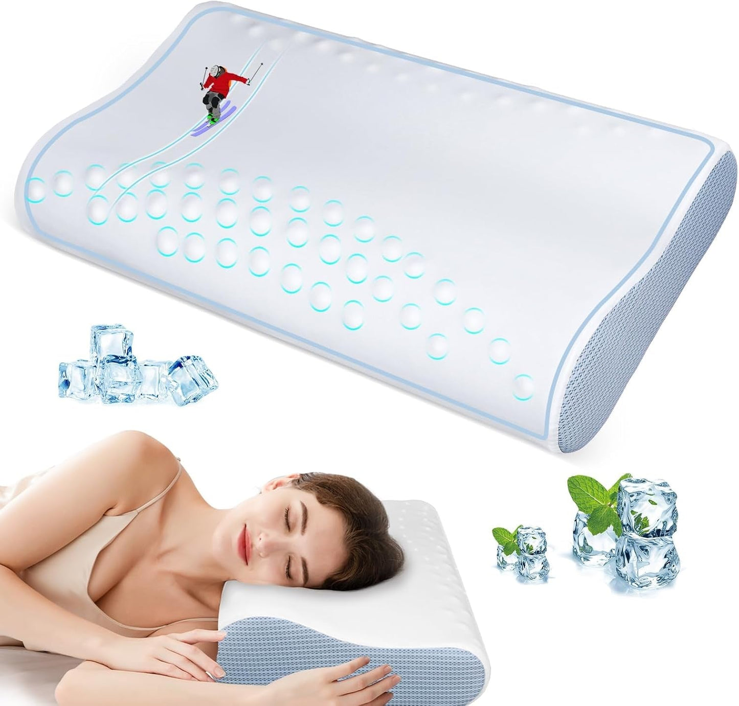 Alivio del dolor de cuello Almohada refrescante para el cuello Almohadas de espuma viscoelástica para dormir Almohada cervical para el dolor de cuello y hombros Almohada ergonómica para cama Almohada de apoyo para el cuello para personas que duermen boca arriba Almohadas ortopédicas cervicales Naty Shop Almohada de espuma viscoelástica