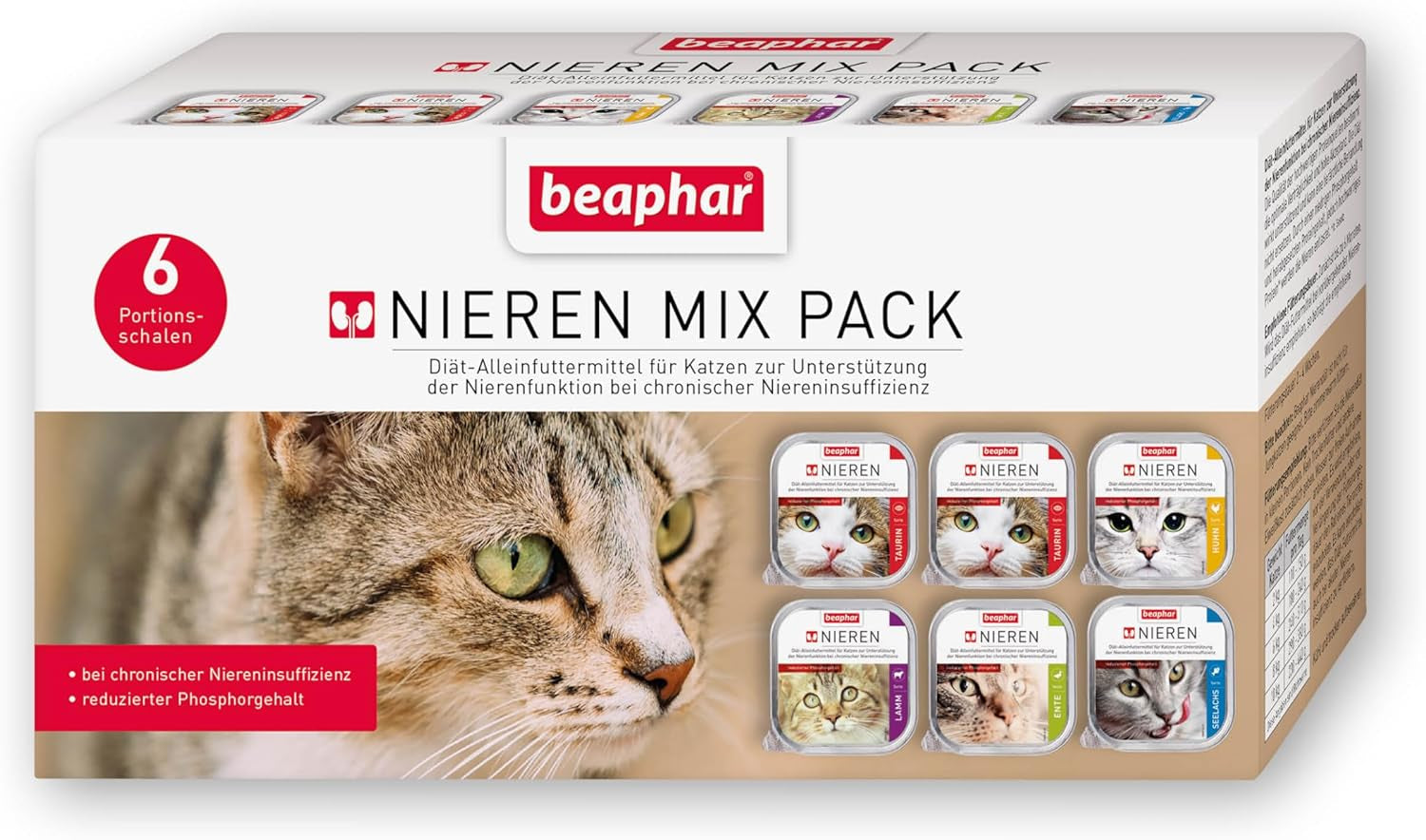 BEAPHAR – Paquete Mixto de Dieta Renal – Alimento completo para gatos con insuficiencia renal crónica – Para apoyar la función renal – 6 x 100 g