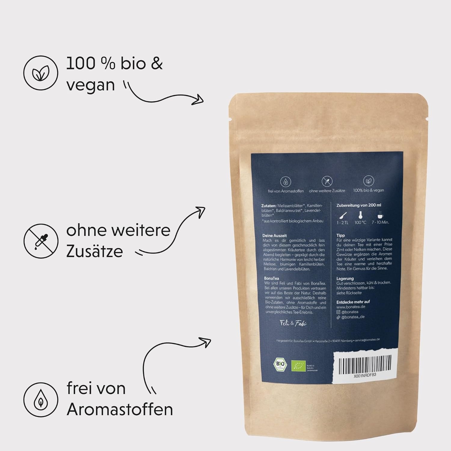 Té de noche BIO 100 g - Su descanso con valeriana, lavanda, melisa, manzanilla, mezcla de infusiones para relajarse por la noche